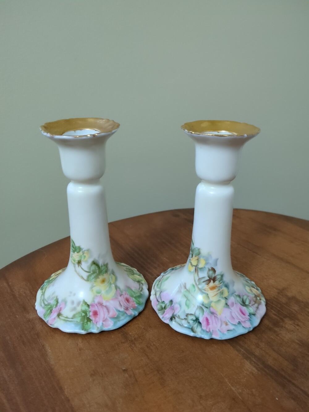 Limoges Tressman and Vogt Porcelain Hand painted Candlesticks